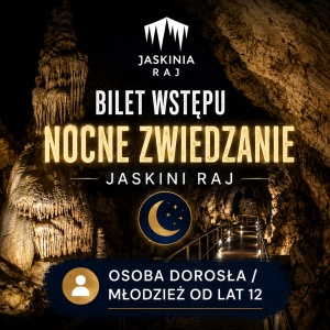 Bilet wstępu - OSOBA DOROSŁA / MŁODZIEŻ - Nocne zwiedzanie Jaskini RAJ